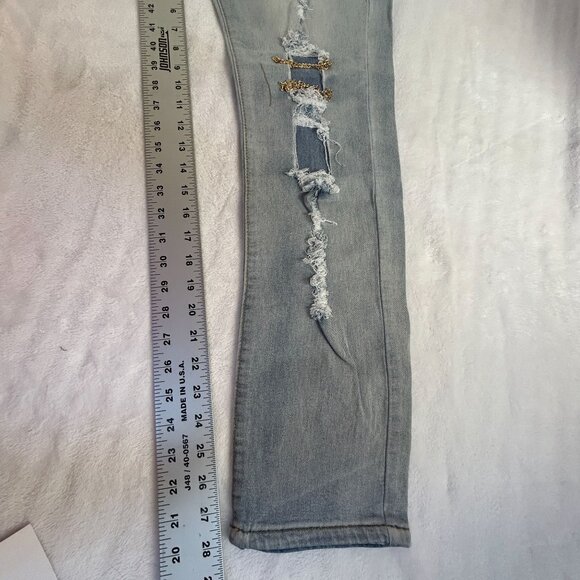 Jeans Womens Size XXL Blue Skinny Slim Fit High-Rise Ripped Chain Denim Stretch - Picture 8 of 10